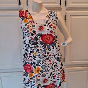 LOFT Floral V-Neck Lined Mini Dress - Red, Yellow, Blue, White